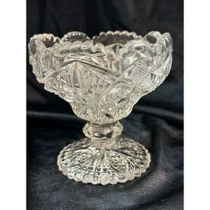 VTG Imperial Glass Clear Pressed Pattern Fan‎ / Star Compote Sawtooth (2609)